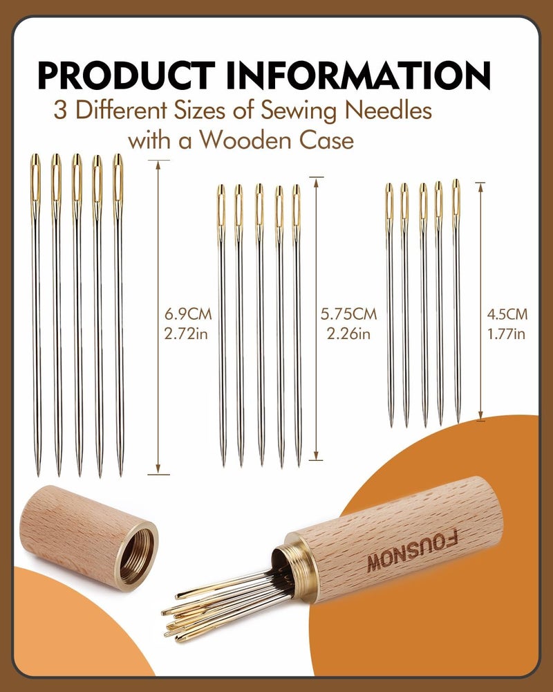 FOUSNOW 19 Pcs Hand Sewing Needles Kit, Assorted Sewing Needles with Wooden Sewing Needles Cushion, Needle Threaders for Hand Sewing, 3 Sizes Hand Stitching Needles for Sewing Repairing Craft - Image 2